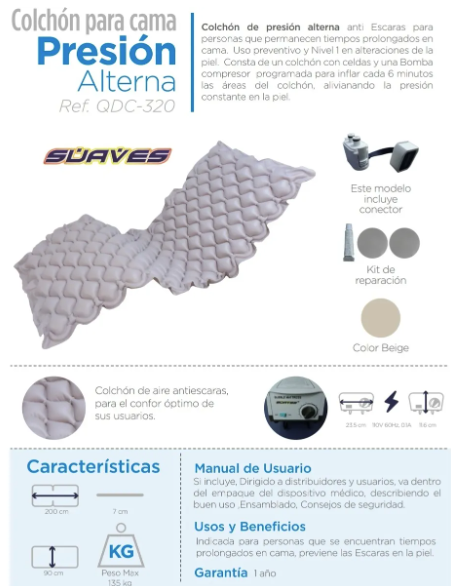 COLCHON ANTIESCARAS PRESION VARIABLA CON CONECTOR COLOR BEIGE