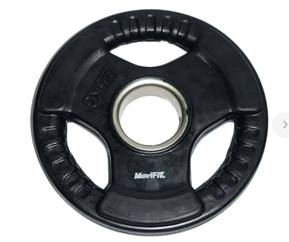 DISCO OLIMPICO 2" ENCAUCHETADO NEGRO, 3 AGARRES MOVIFIT 2,5 KG