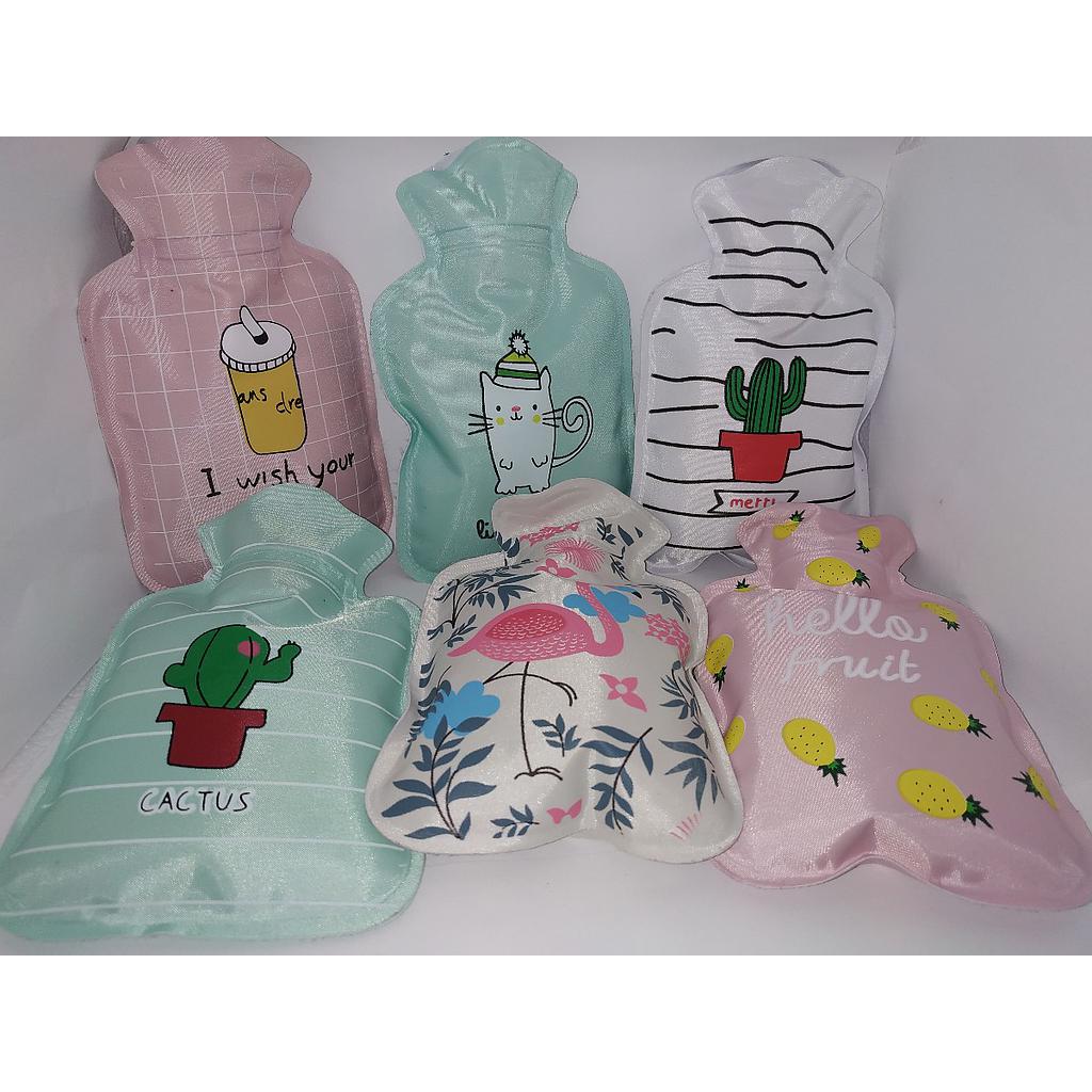 BOLSA DE AGUA CALIENTE CON DISEÑO Y FORRO AZUL/ROSADO 