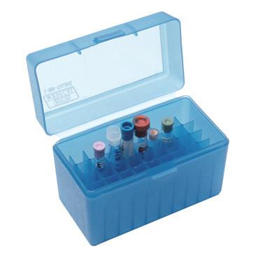 CAJA PLÁSTICA PARA VIALES DE CULTIVO CON TAPA ARTICULADA, 50 ESPACIOS