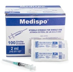 [7707270368624] JERINGA 2ML AGUJA 21G X 1 1/2" CAJA X 100 MEDISPO PROTEX